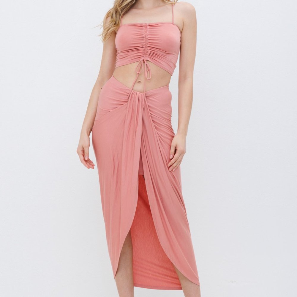New 2 Piece set - Boho Dusty Peach Cinch Crop Top and Skirt set